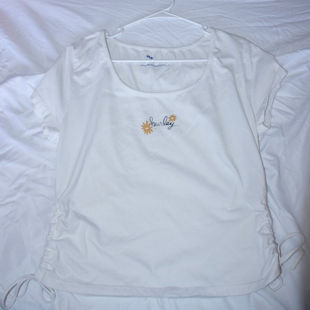 White Hurley crop top with flower details